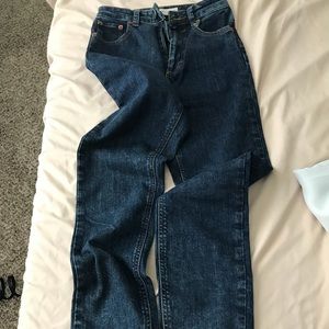 ASOS Dark High Rise Cropped Mom Jeans